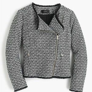 J. Crew Black & White Tweed Motorcycle Style Blazer sz 8